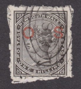 Rare: NEW SOUTH WALES 1882 QV OS 1/- WMK CROWN/NSW SG TYPE W40 PERF 10