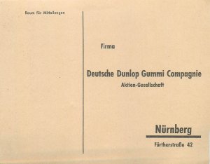 E0052 German Dunlop Rubber Company Nuremberg postal card
