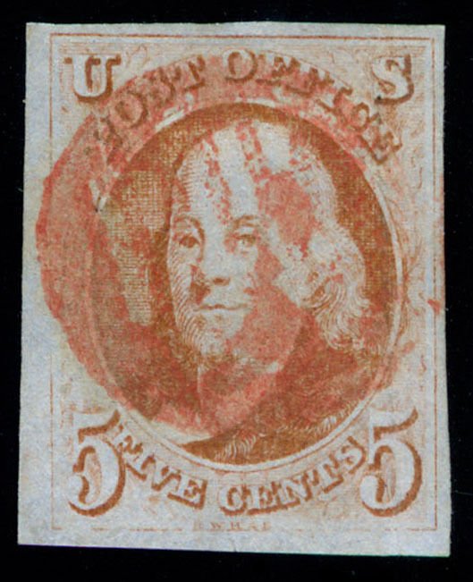 MOMEN: US STAMPS #1d BROWN ORANGE USED PSE GRADED CERT VF-80