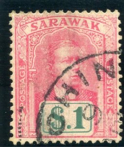 Sarawak 1918 KGV $1 bright rose & green very fine used. SG 61. Sc 70.