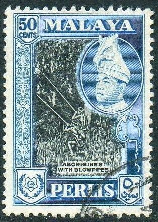 Perlis 1962 50c Aborigines with blowpipes (P12½ x 13) used