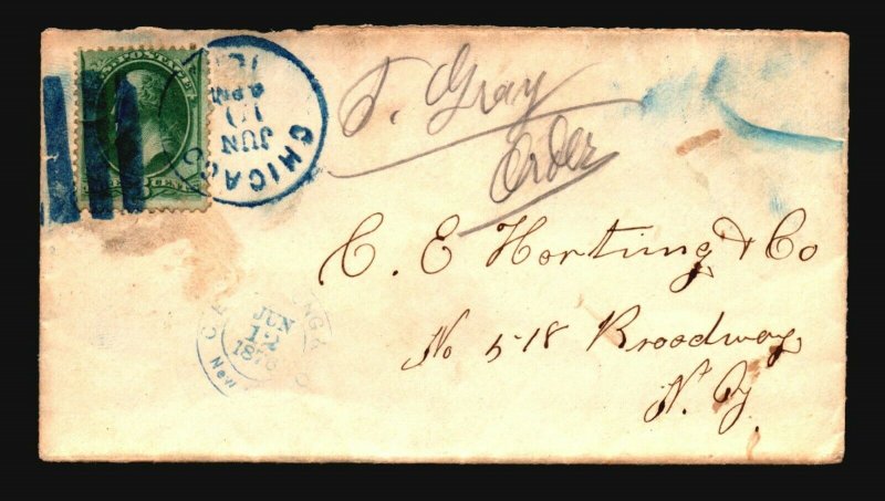 US 1876 Chicago Cover / Fancy Blue Cancel - Z18623