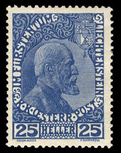 Liechtenstein #3a Cat$600, 1915 25h dark blue, thin unsurfaced paper, lightly...