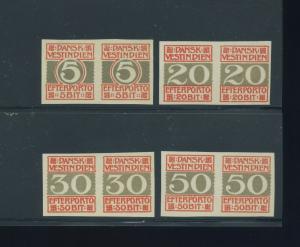 Danish West Indies Scott J5-8 Var Postage Due Imperf Pairs of 2 Stamps (DWI J5v)