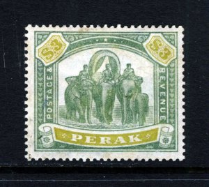 PERAK MALAYSIA 1898 High Value $3 Green and Orchre SG 78 VFU