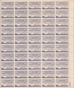 US Stamp - 1945 United Nations Conference - 50 Stamp Sheet  #928