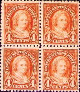 Scott #556 Martha  4¢ Block Mint MNH  VF P11 Flate Plate 1923