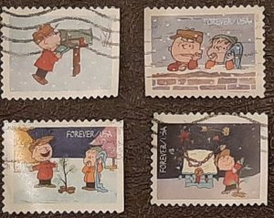 US Scott # 5026-5028,5030;  4 used (49c) C Brown Xmas from 2015; VF; off paper