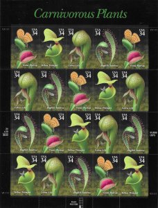 US#3528 --3531a 34c Carnivorous Plants self adhesive Pane of 20 CV$14.00