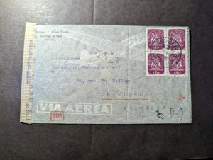 1944 Censored Portugal Airmail Cover Porto to Charleroi Belgium