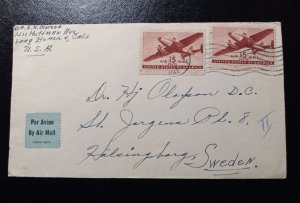 US Scott #C28 Postal Cover USA to Europe/ Sweden 1946 Cancel ×2 Stamps