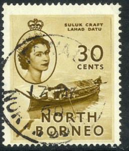 NORTH BORNEO 1954-57 QE2 30c SULUK BOAT Pictorial Sc 270 VFU