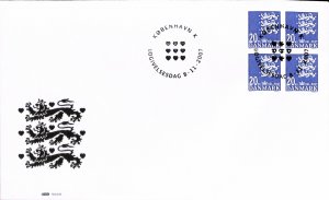 Denmark Danmark Scott 1312 FDC block of 4  Coat of arms C/V $33.00