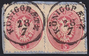 Austria - 1863 - Scott #19 - 2x used on piece - KÖNIGGRAETZ pmk Czech Republic