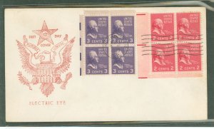 US 806EE/807EE 1939 First day cover (April 8, 1939) for both the 2c Quincy + 3c Jefferson presidential (prexy) blocks of four wi