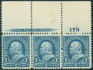 US Scott #264 Strip/3 w PL# & Imprint, Mint-VF-NH, Selvage Tear, SCV $65.00!