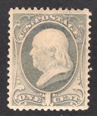 US Stamp #206 1c Gray Blue Franklin MINT Hinged SCV $70.00