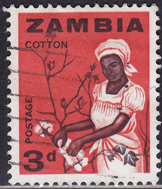 Zambia 7 USED 1964 Woman Picking Cotton