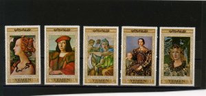 YEMEN ARAB REPUBLIC 1967 FLORENTINE PAINTINGS SET OF 5 STAMPS MNH