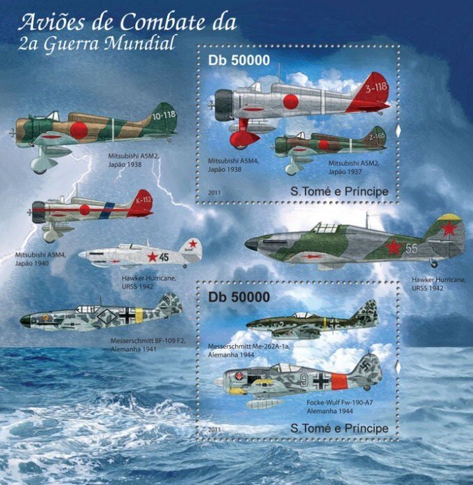SAO TOME - 2011 - WWII Combat Aircraft - Perf 2v Sheet - Mint Never Hinged