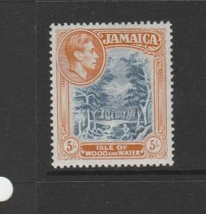 Jamaica 1938 GV1 Def 5/- P13 Yellow orange MM SG 132b