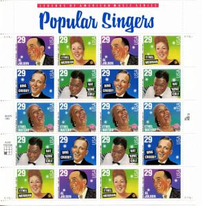 U.S. Scott 2849-2853 1994 29 Cent Popular Singers  -  MNH Pane of 20