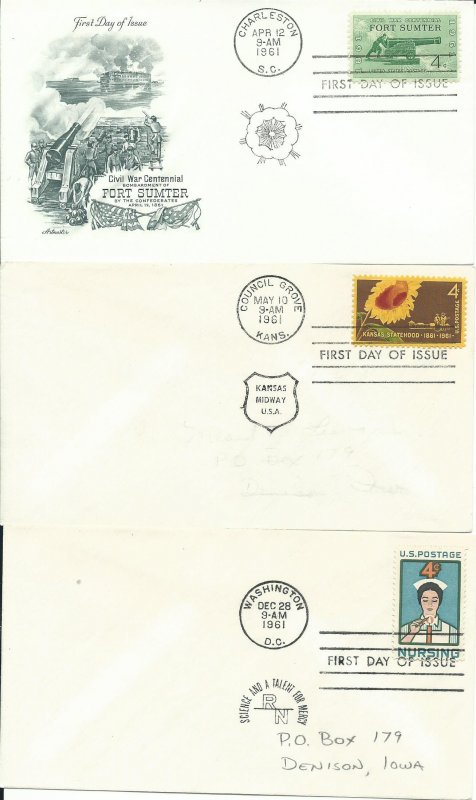 3 1961 United States First Day Covers, Plus Two Other Covers