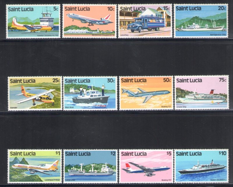 1980 ST. Lucia - Means of Transport - 12 Value Series - Yvert Tellier n. 494-505