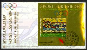 UN VIENNA 2008 BEIJING OLYMPICS Gold Cachet U/A FDC Scott 431 SPORTS FOR PEACE