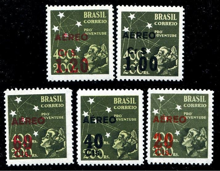 HERRICKSTAMP BRAZIL Sc.# C55-59 1944 Surcharges Mint NH