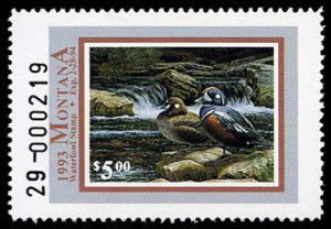 United States, Duck Hunting - State #MT41 Cat$10, Montana, 1993 $5 Harlequin ...