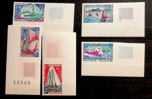 FRENCH POLYNESIA Sc 217-22 NH IMPERF ISSUE OF 1966 - CORNER SET - SHIPS - 50EU