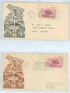 US 778a 1936 3c Connecticut Charter Oak Imperf Single from the Tipex Souv. Sheet on Two Addressed FDC with Dyer Cachets in Diffe