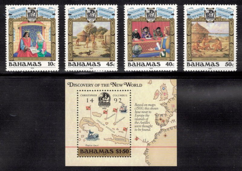 BAHAMAS 1988 Discovery of America Anniversary; Scott 640-44, SG 819-23; MNH