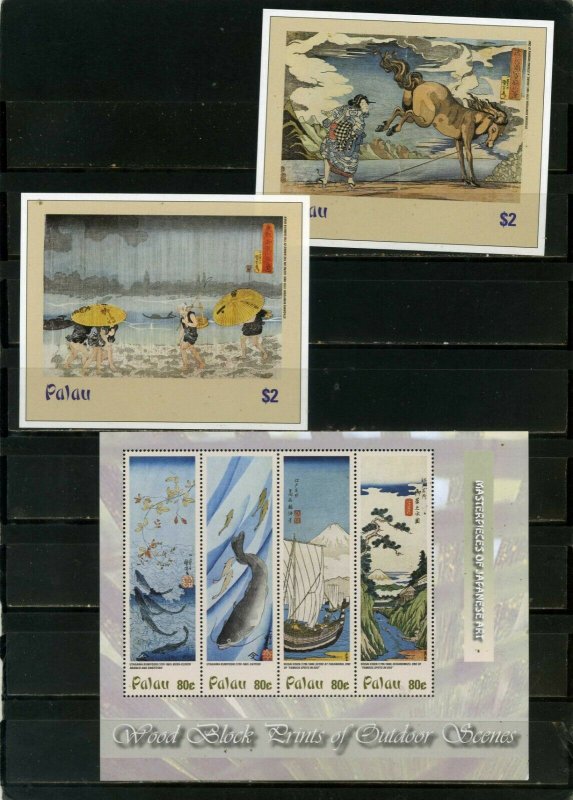 PALAU 2002 Sc#692-695 JAPANESE PAINTINGS SHEET OF 4 STAMPS & 2 S/S MNH 