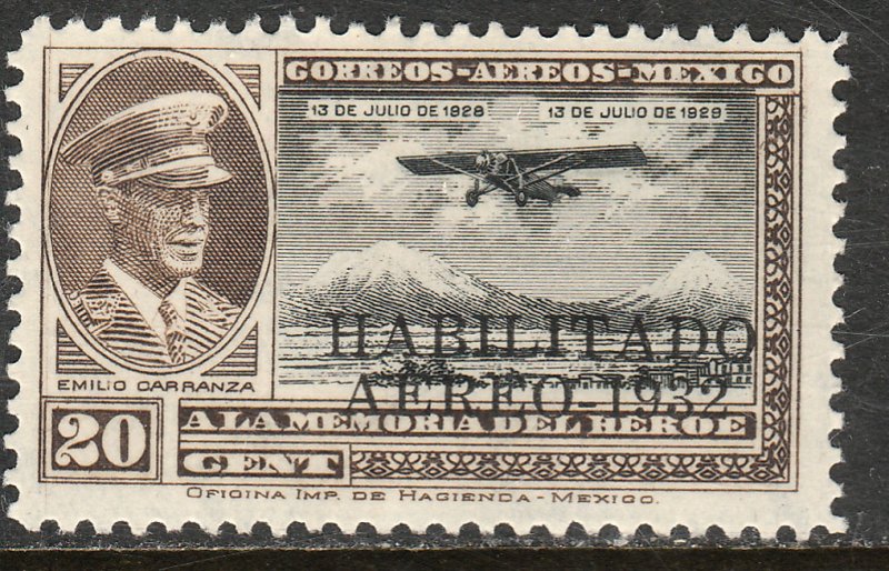 MEXICO C43, CAPT. E. CARRANZA HABILITADO 1932.UNUSED, H OG. F. (784)