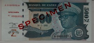 Zaire P-65 unc. banknote/ Specimen/ no.350