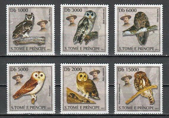 St. Thomas, Scott cat. 1503 A-F. Scout Baden Powell & Owls issue.