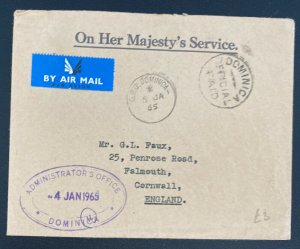 1965 Dominica On Her Majesty Service Cover To Falmouth England