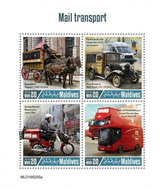 Maldives - 2019 Mail Transport Vehicles - 4 Stamp Sheet - MLD190205a