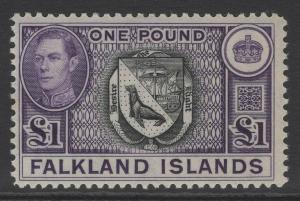 FALKLAND ISLANDS SG163 1938 £1 BLACK & VIOLET MNH