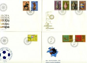 LIECHTENSTEIN Sc#543-552,560-563 1974 Six Complete Sets on Cacheted Unaddr. FDCs