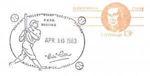US SPECIAL PICTORIAL POSTMARK CARD BABE RUTH BASEBALL SAGINAW VALLEY STAMP CLUB