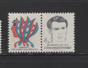 Czechoslovakia  #2831a (1991 Palach issue with label) VFMNH CV 2.00+