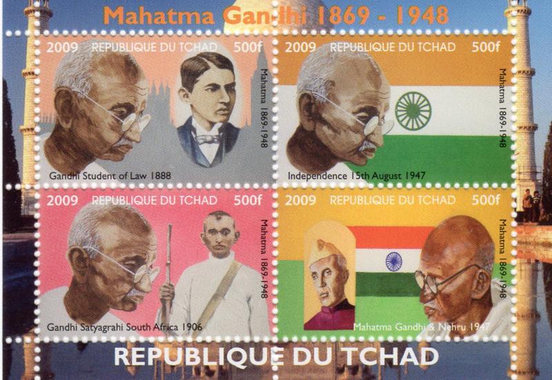 Chad 2009  Gandhi 1869-1848 Sheetlet (4) Perforated MNH