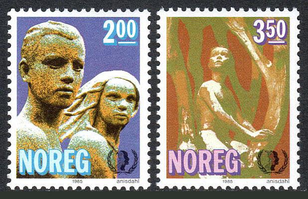 Norway 863-864, MNH. Intl. Youth Year. Stone and bronze sculptures, 1985