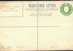 GB IRELAND 5d Emerald Unused Registered Envelope Code *EQ* Under Flap 1922 E37b