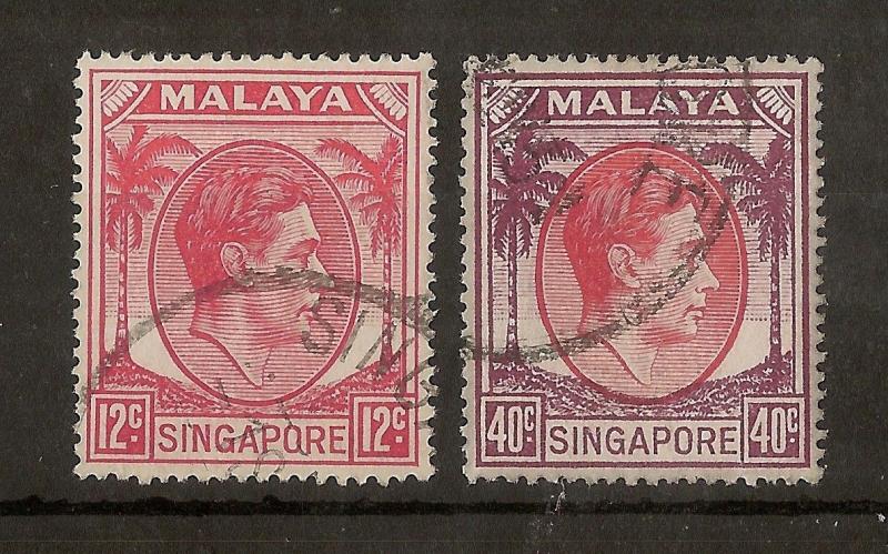 Singapore 1948 12c + 40c Fine Used Cat£42