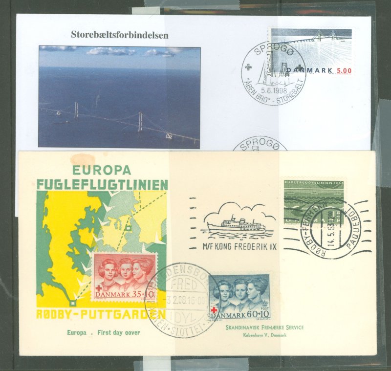 Denmark  1963/1998 Shipping, Bridge, Travel - 2 Danish FDC's related to seataring and crossing