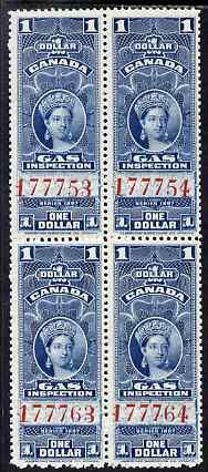 Canada 1897 Revenue QV $1 Gas Inspection block of 4 unmou...